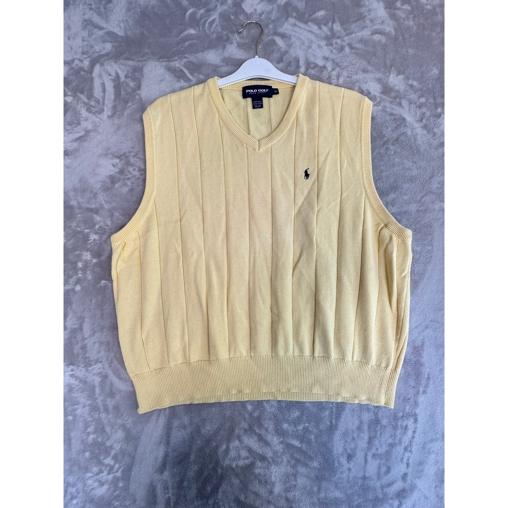 Polo Golf Ralph Lauren Mens XL Yellow‎ Cotton V Neck Knit Sweater Vest